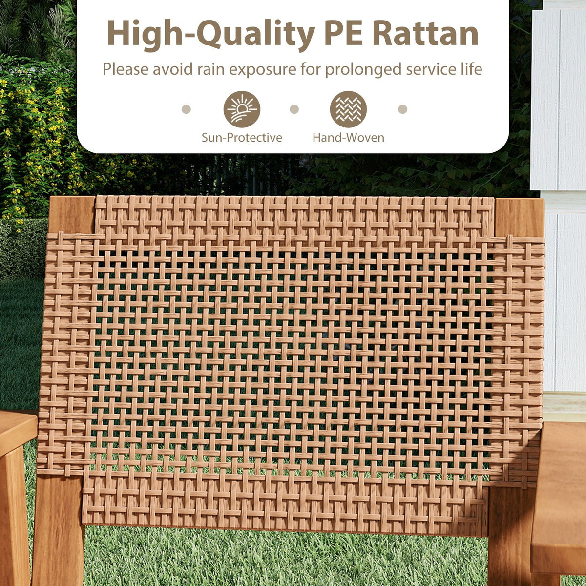 Acacia Wood Outdoor Dining Chairs Set of 2 PE Rattan Patio Chairs with Backrests and Armrests view 8