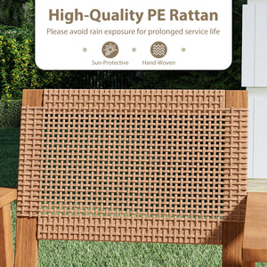 Acacia Wood Outdoor Dining Chairs Set of 2 PE Rattan Patio Chairs with Backrests and Armrests view 8
