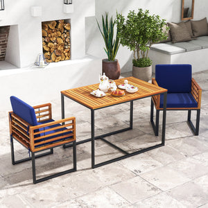Acacia Wood Outdoor Dining Chairs Set of 2 with Soft Cushions-Navy view 3