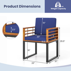Acacia Wood Outdoor Dining Chairs Set of 2 with Soft Cushions-Navy view 4