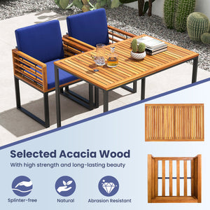 Acacia Wood Outdoor Dining Chairs Set of 2 with Soft Cushions-Navy view 7