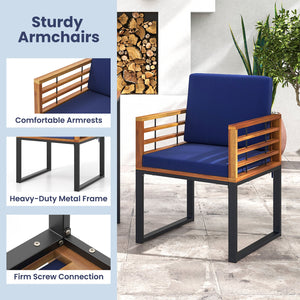 Acacia Wood Outdoor Dining Chairs Set of 2 with Soft Cushions-Navy view 8