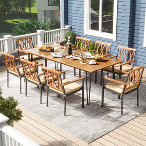 Acacia Wood Outdoor Furniture Set 9 Pieces Patio Dining Set with 8 Chairs view 2