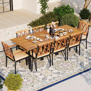Acacia Wood Outdoor Furniture Set 9 Pieces Patio Dining Set with 8 Chairs view 3