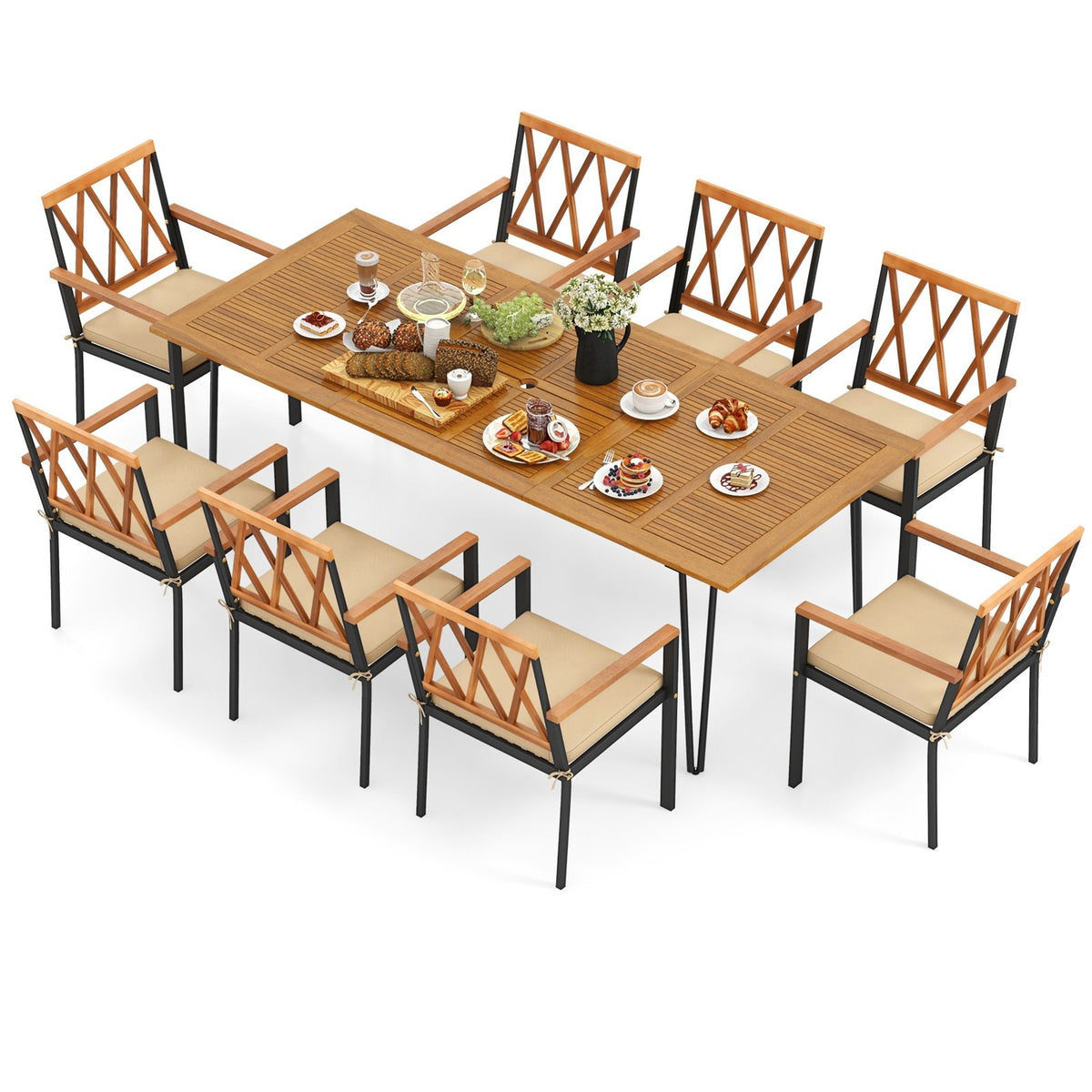 Acacia Wood Outdoor Furniture Set 9 Pieces Patio Dining Set with 8 Chairs view 4