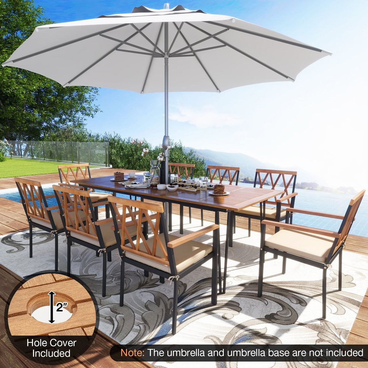 Acacia Wood Outdoor Furniture Set 9 Pieces Patio Dining Set with 8 Chairs view 6
