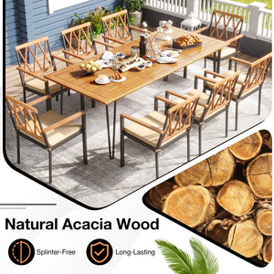 Acacia Wood Outdoor Furniture Set 9 Pieces Patio Dining Set with 8 Chairs view 7