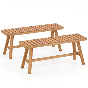 Acacia Wood Outdoor Garden Bench Set of 1/2 with Slatted Seat and 800 lbs Capacity-Set of 2