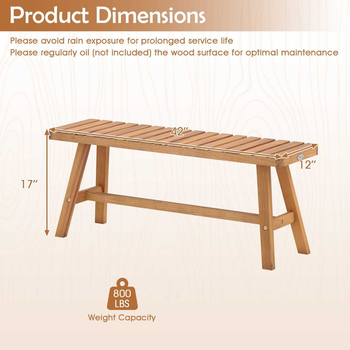 Acacia Wood Outdoor Garden Bench Set of 1/2 with Slatted Seat and 800 lbs Capacity-Set of 2 view 4