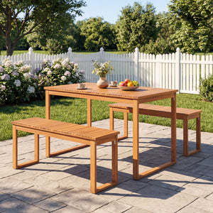 Acacia Wood Outdoor Garden Bench Set of 1/2 with Slatted Seat for Front Porch-Set of 2 view 2