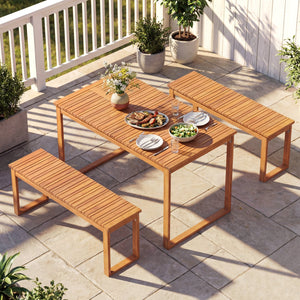 Acacia Wood Outdoor Garden Bench Set of 1/2 with Slatted Seat for Front Porch-Set of 2 view 5