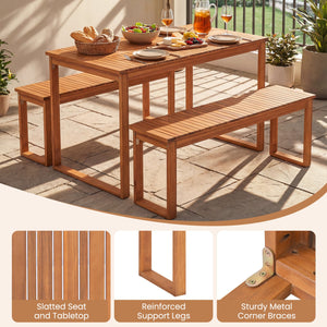 Acacia Wood Outdoor Garden Bench Set of 1/2 with Slatted Seat for Front Porch-Set of 2 view 8