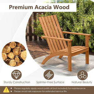 Acacia Wood Patio Adirondack Chair with Inclined Seat and High Backrest for Porch-Natural view 6