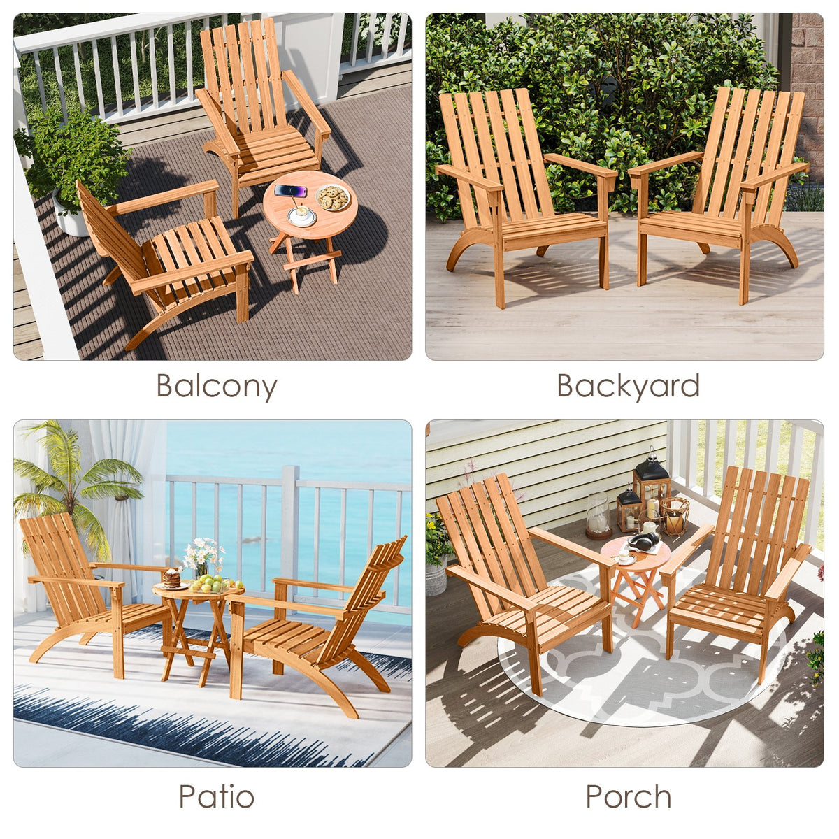 Acacia Wood Patio Adirondack Chair with Inclined Seat and High Backrest for Porch-Natural view 7