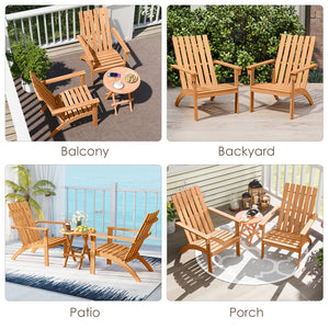 Acacia Wood Patio Adirondack Chair with Inclined Seat and High Backrest for Porch-Natural view 7