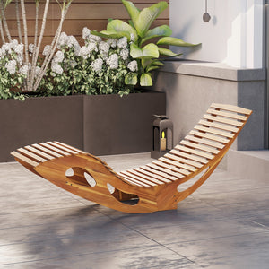 Acacia Wood Patio Rocking Sun Lounger Chaise Lounge with Ergonomic Curved Seat view 3
