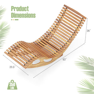 Acacia Wood Patio Rocking Sun Lounger Chaise Lounge with Ergonomic Curved Seat view 4