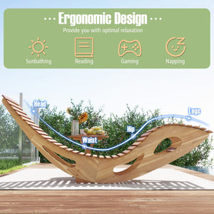 Acacia Wood Patio Rocking Sun Lounger Chaise Lounge with Ergonomic Curved Seat view 7