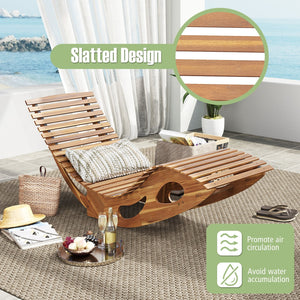 Acacia Wood Patio Rocking Sun Lounger Chaise Lounge with Ergonomic Curved Seat view 8
