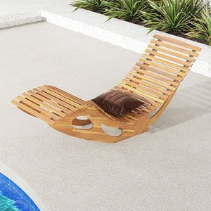 Acacia Wood Patio Rocking Sun Lounger Chaise Lounge with Ergonomic Curved Seat view 9