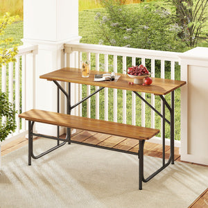 Acacia Wood Patio Table Bench for 2 People One-Side Picnic Table view 2