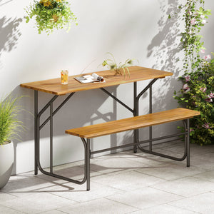 Acacia Wood Patio Table Bench for 2 People One-Side Picnic Table view 3