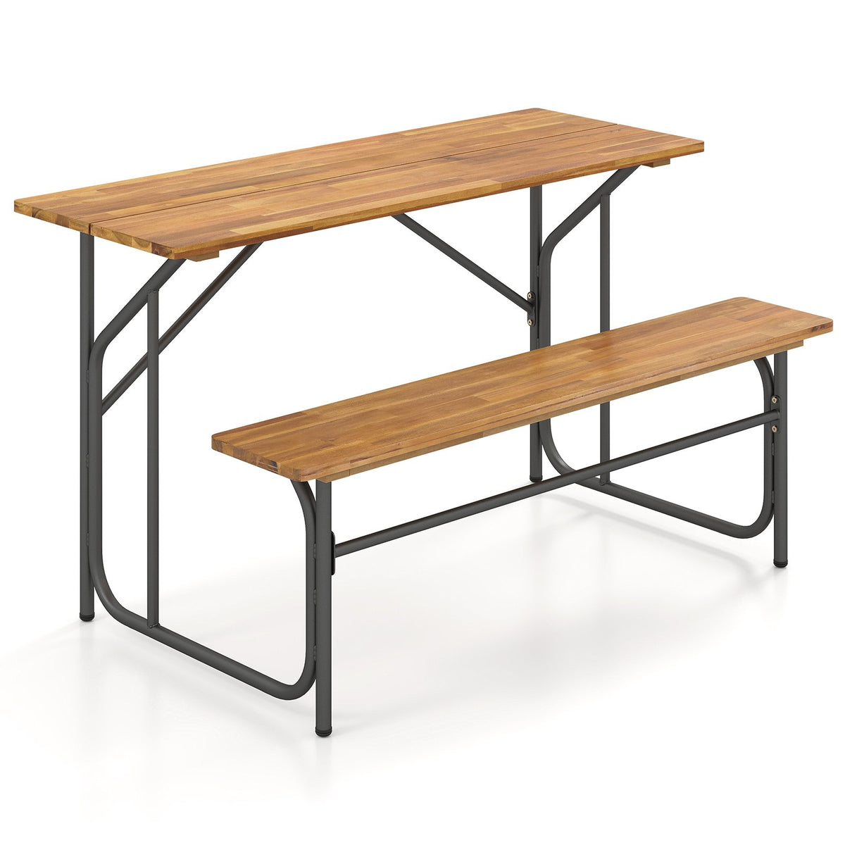 Acacia Wood Patio Table Bench for 2 People One-Side Picnic Table view 4