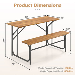 Acacia Wood Patio Table Bench for 2 People One-Side Picnic Table view 5