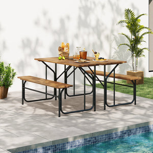 Acacia Wood Patio Table Bench for 2 People One-Side Picnic Table view 6