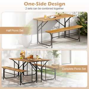 Acacia Wood Patio Table Bench for 2 People One-Side Picnic Table view 7