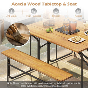 Acacia Wood Patio Table Bench for 2 People One-Side Picnic Table view 8