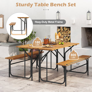 Acacia Wood Patio Table Bench for 2 People One-Side Picnic Table view 9