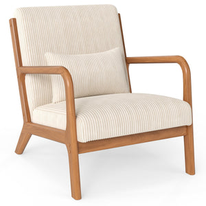 Accent Chair Corduroy Upholstered Lounge Chair with Lumbar Pillow-Beige