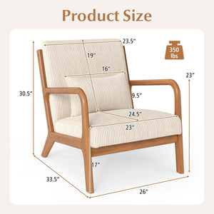 Accent Chair Corduroy Upholstered Lounge Chair with Lumbar Pillow-Beige view 4