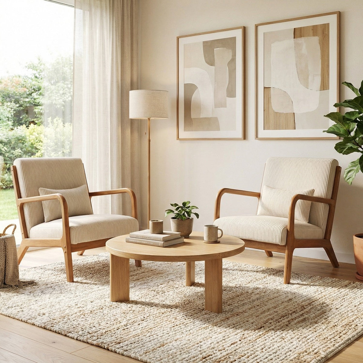 Accent Chair Corduroy Upholstered Lounge Chair with Lumbar Pillow-Beige view 5