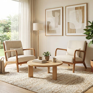 Accent Chair Corduroy Upholstered Lounge Chair with Lumbar Pillow-Beige view 5