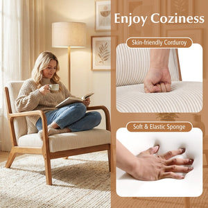 Accent Chair Corduroy Upholstered Lounge Chair with Lumbar Pillow-Beige view 8