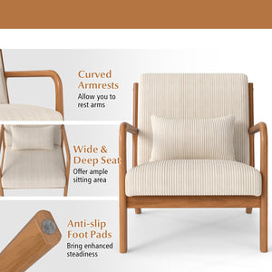 Accent Chair Corduroy Upholstered Lounge Chair with Lumbar Pillow-Beige view 9