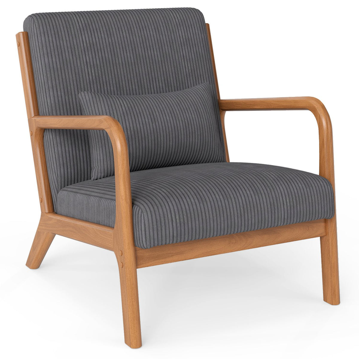 Accent Chair Corduroy Upholstered Lounge Chair with Lumbar Pillow-Gray
