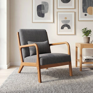 Accent Chair Corduroy Upholstered Lounge Chair with Lumbar Pillow-Gray view 2