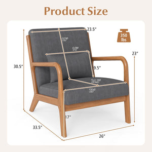 Accent Chair Corduroy Upholstered Lounge Chair with Lumbar Pillow-Gray view 4