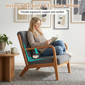 Accent Chair Corduroy Upholstered Lounge Chair with Lumbar Pillow-Gray view 6