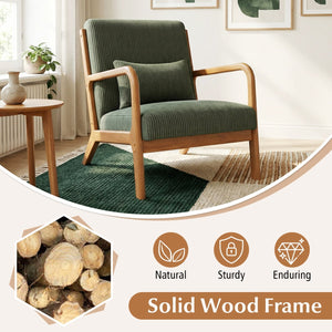 Accent Chair Corduroy Upholstered Lounge Chair with Lumbar Pillow-Green view 7