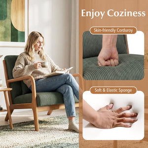 Accent Chair Corduroy Upholstered Lounge Chair with Lumbar Pillow-Green view 8