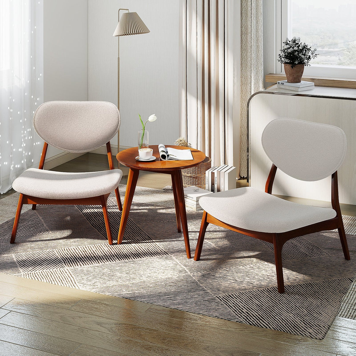 Accent Chairs Set of 2 with Side Table and Solid Wood Frame-Beige view 3
