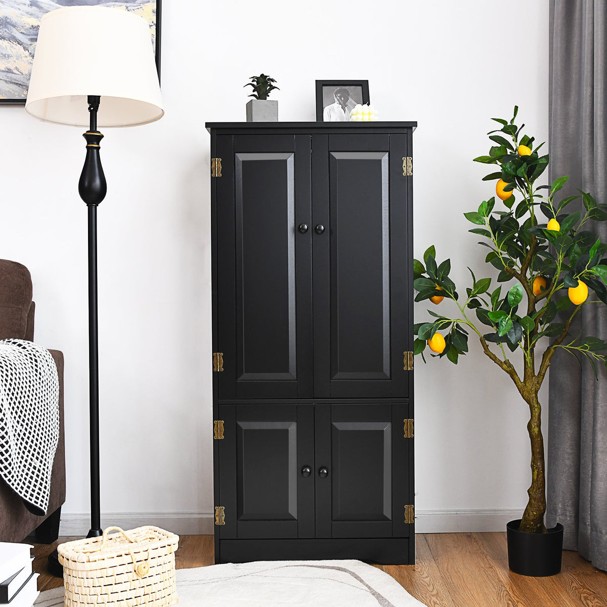 Accent Floor Storage Cabinet with Adjustable Shelves Antique 2-Door-Black view 2