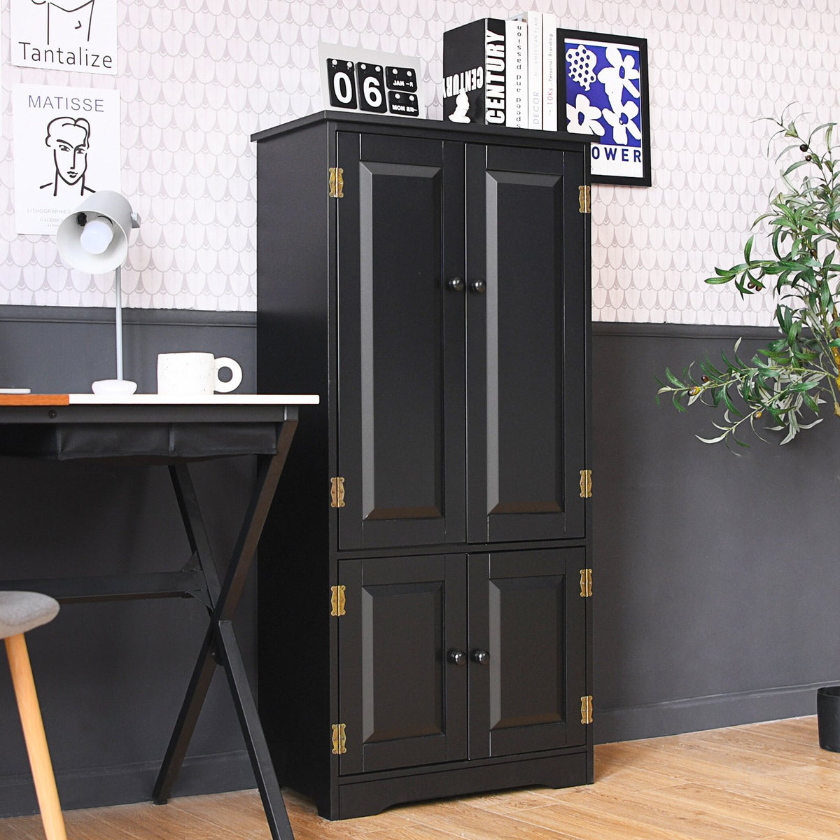 Accent Floor Storage Cabinet with Adjustable Shelves Antique 2-Door-Black view 6
