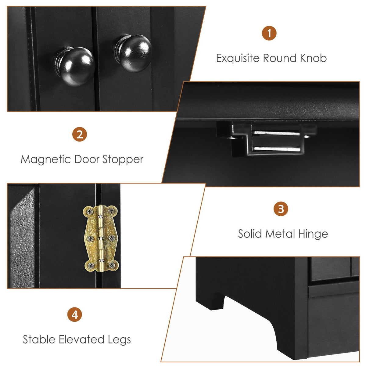 Accent Floor Storage Cabinet with Adjustable Shelves Antique 2-Door-Black view 8