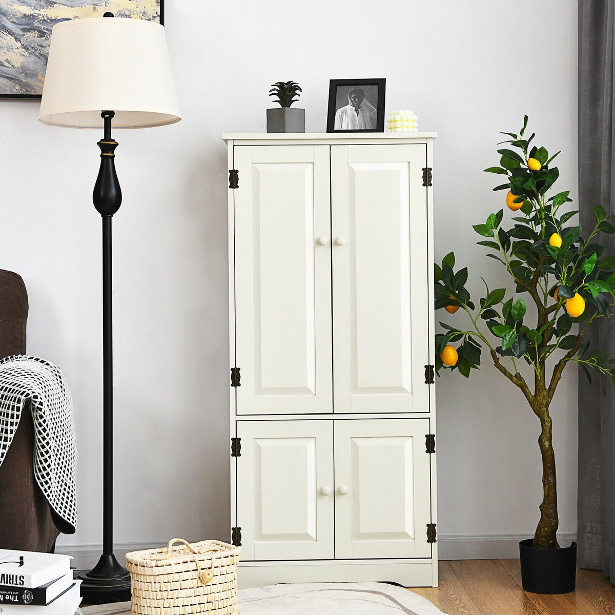 Accent Floor Storage Cabinet with Adjustable Shelves Antique 2-Door-Cream White view 2