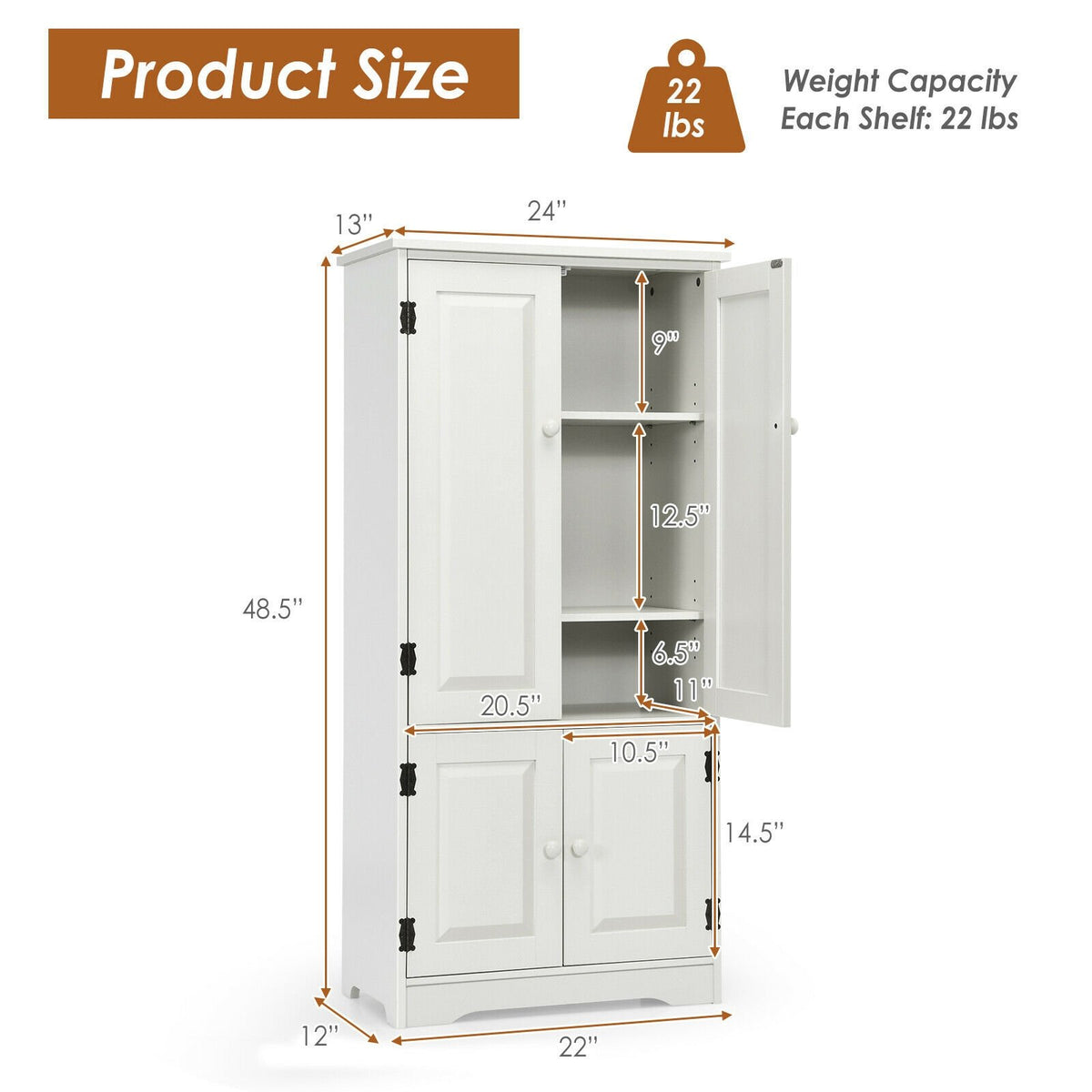Accent Floor Storage Cabinet with Adjustable Shelves Antique 2-Door-Cream White view 5